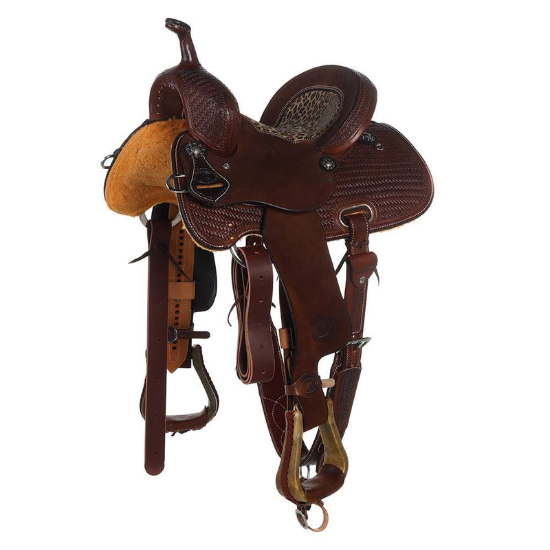 Chocolate 1/2 Breed Leopard Seat Youth Barrel Saddle