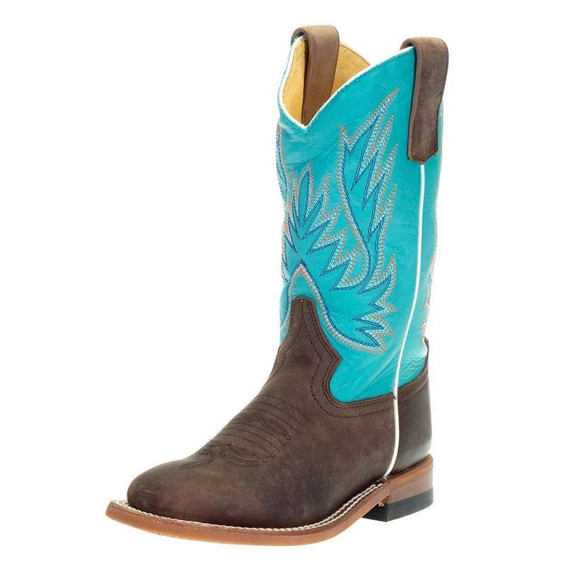 Macie Bean Kids Brown Foot Blue Top Oxbow Sole Cowgirl Boot