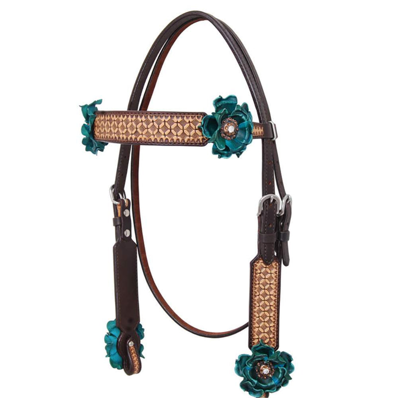 NRS Exclusive Vintage Turquoise Flower Browband Headstall