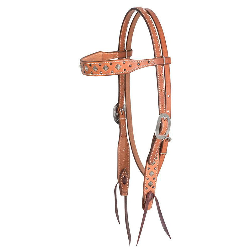 Natural Skirting Browband Headstall w/Pyramid Dots