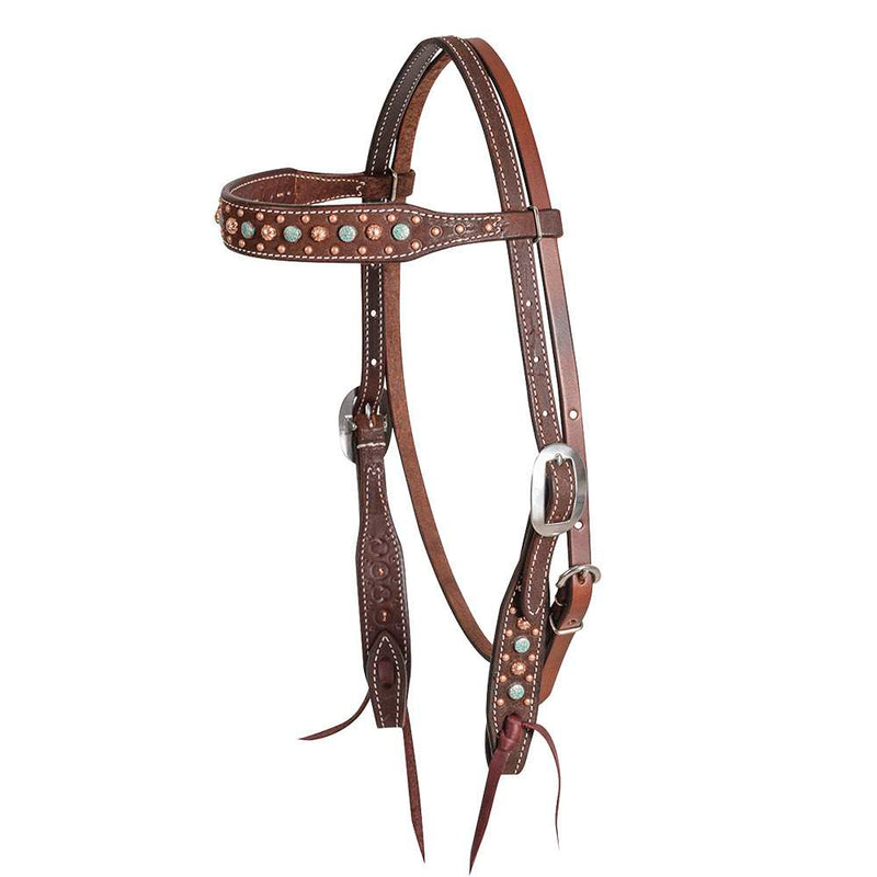 Chocolate Roughout Browband Headstall with Floral Spot Dots