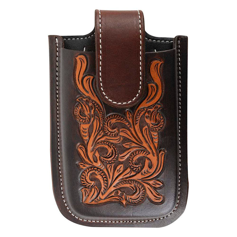 Floral Tooled Dyed Edged Smart Phone Holder