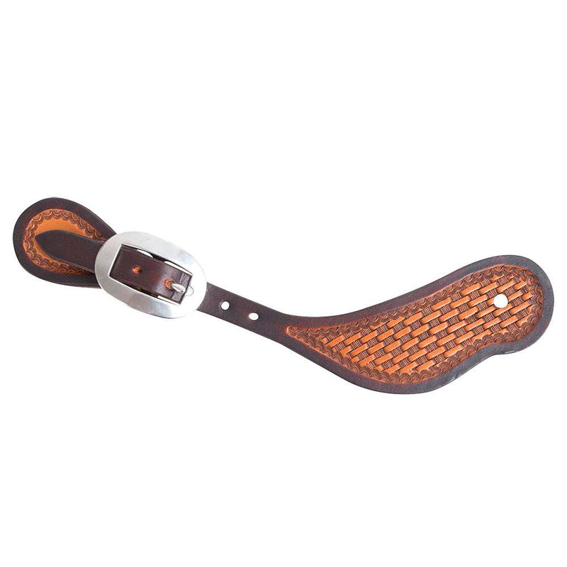 Natural Skirting Leather Mini Basket Stamp Spur Straps w/Dyed Edges