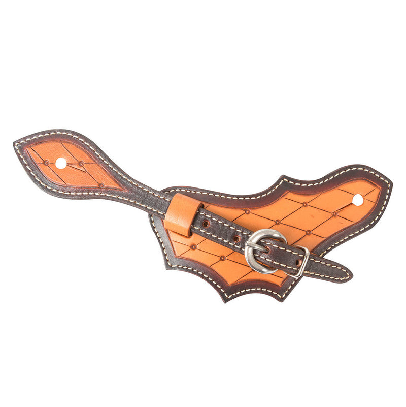 Quilted Tooled Oak Leaf Spur Straps with Dyed Edges