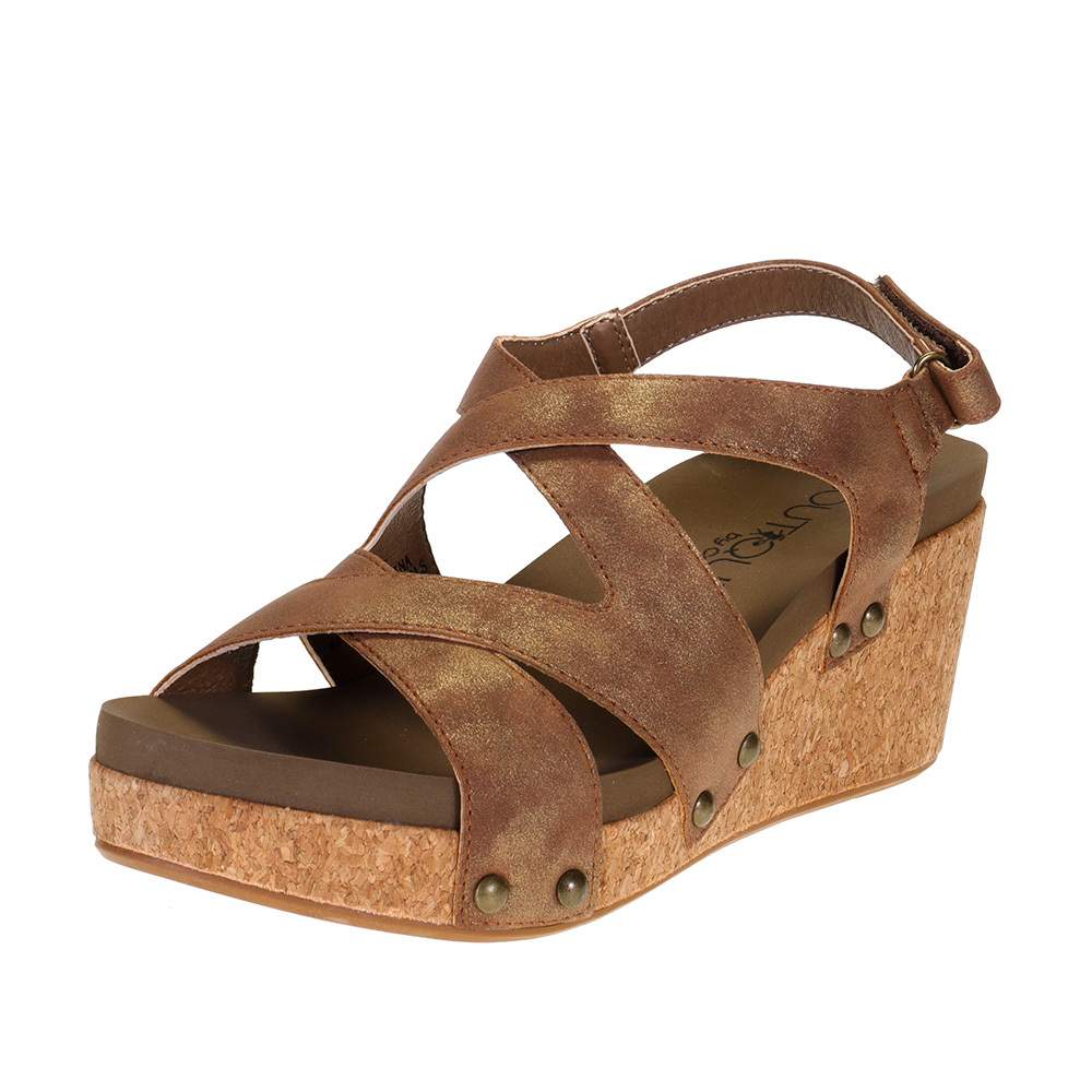 Corkys Footwear Womens Shore Brown Wedge Sandal — NRS