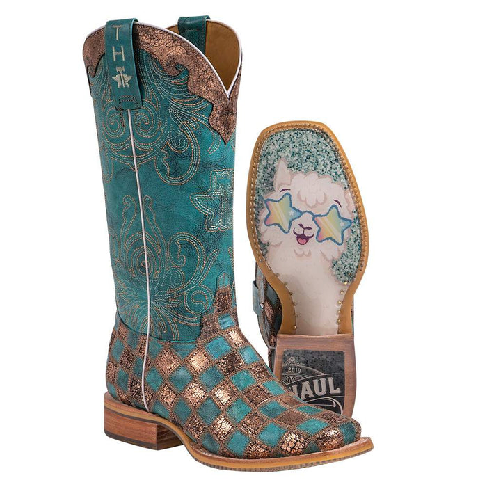 Womens Turquoise and Gold Lama 13` Boot