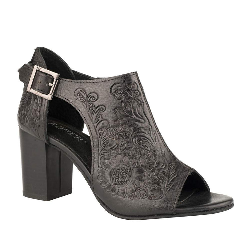 Women's Black Floral Tooled Heel