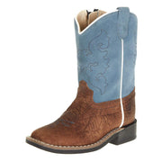 Toddler Brown Bull Hide Sky Blue Suede Shaft Cowboy Boot