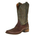 Mens Brown Bull Shoulder Green Top Sq Toe Boot