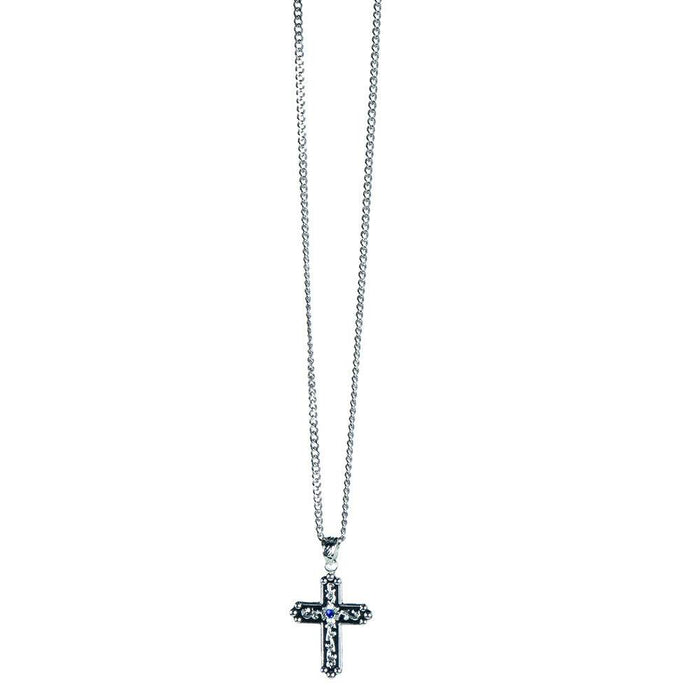 Men's Silver Cross with Blue Stone Necklace
