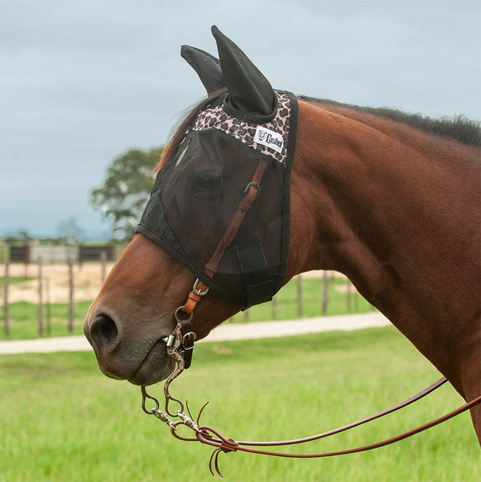Quiet Ride Leopard Large Horse Fly Mask with Ears