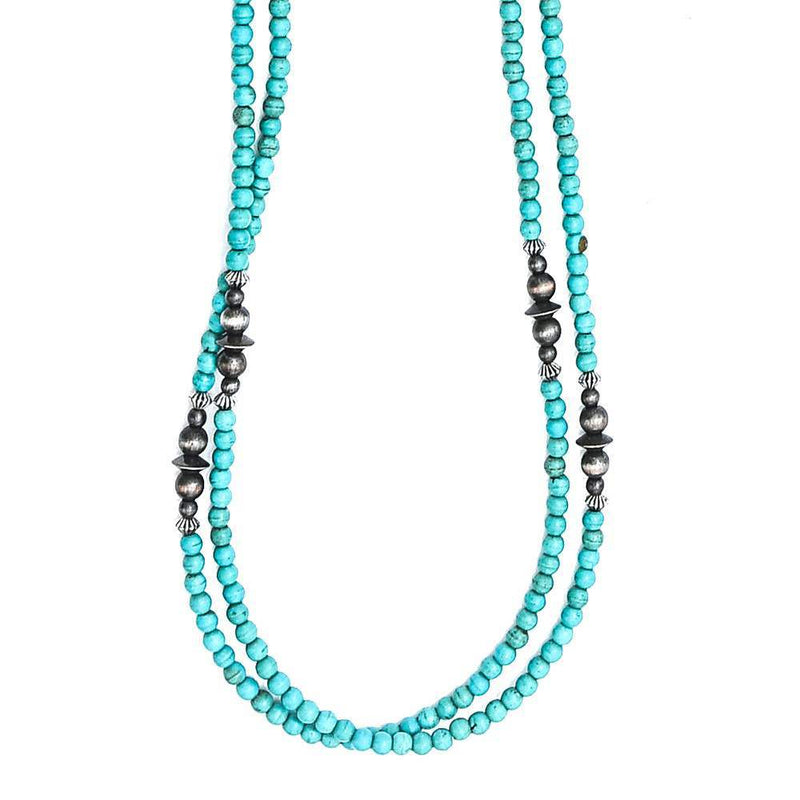 West And Company Dainty Turquoise Bead Necklace with Faux Navajo Pearls
