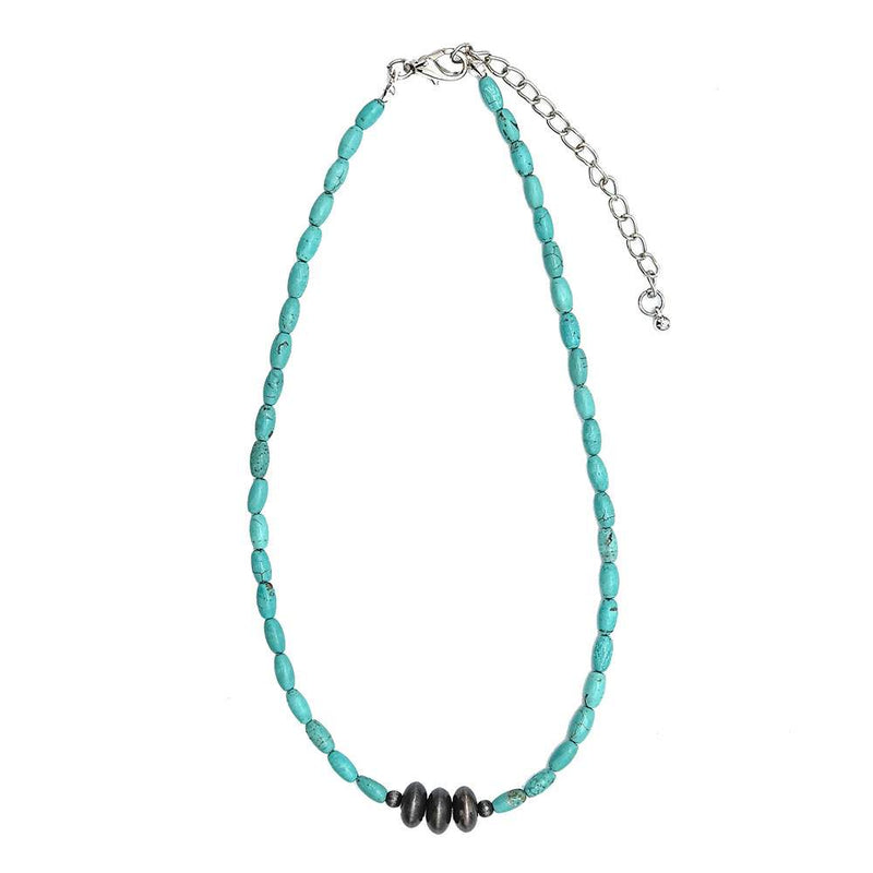 & Dainty Turquoise Bead Choker with Faux Navajo Pearl Accent
