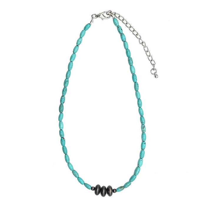 & Dainty Turquoise Bead Choker with Faux Navajo Pearl Accent