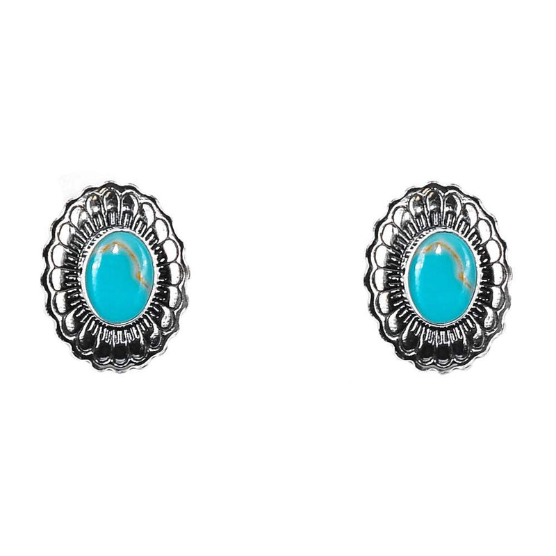 Flower Stamped Concho Earrings with Faux Turquoise