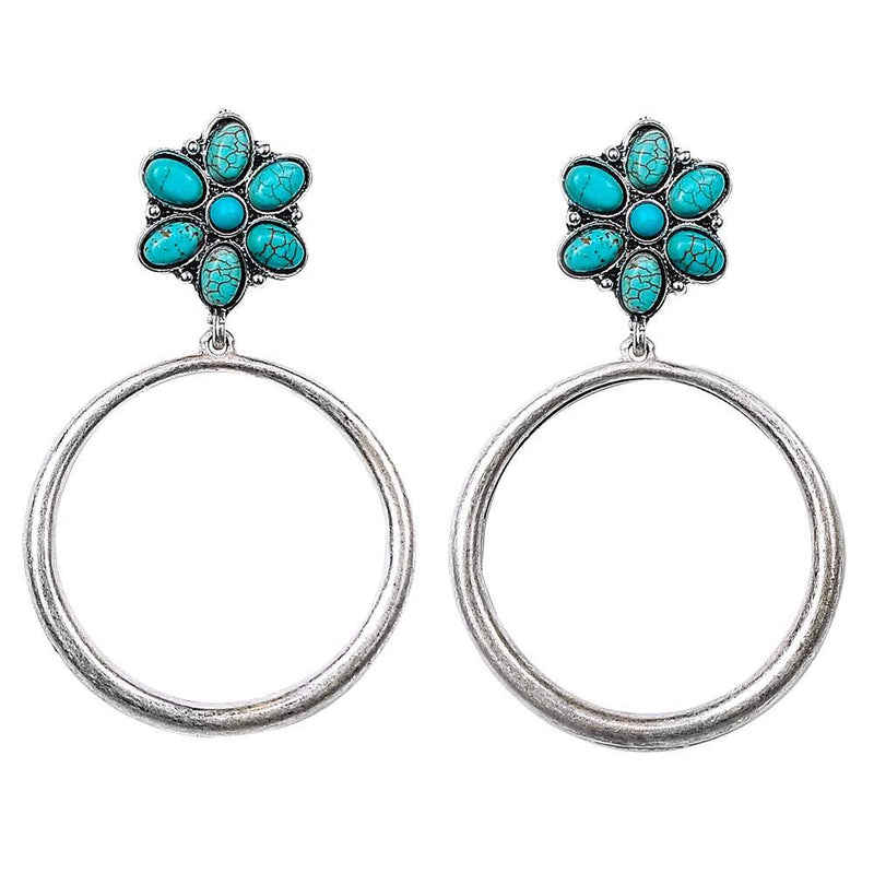 Drop Hoop Earring with Faux Turquoise Earrings