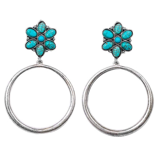 Drop Hoop Earring with Faux Turquoise Earrings