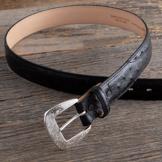 Men's Tony Lama Black Ostrich Dress Belt