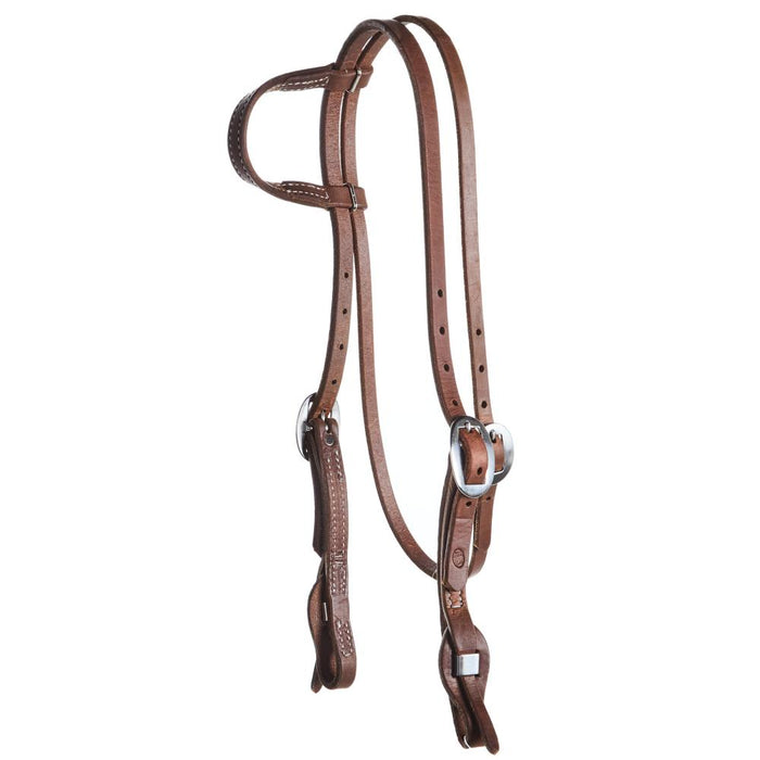 Oiled 5/8 Inch Single Ear Box Loop Headstall with Throat Latch