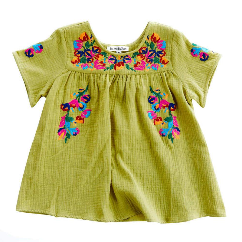 Girl's Floral Embroidered Short Sleeve Top