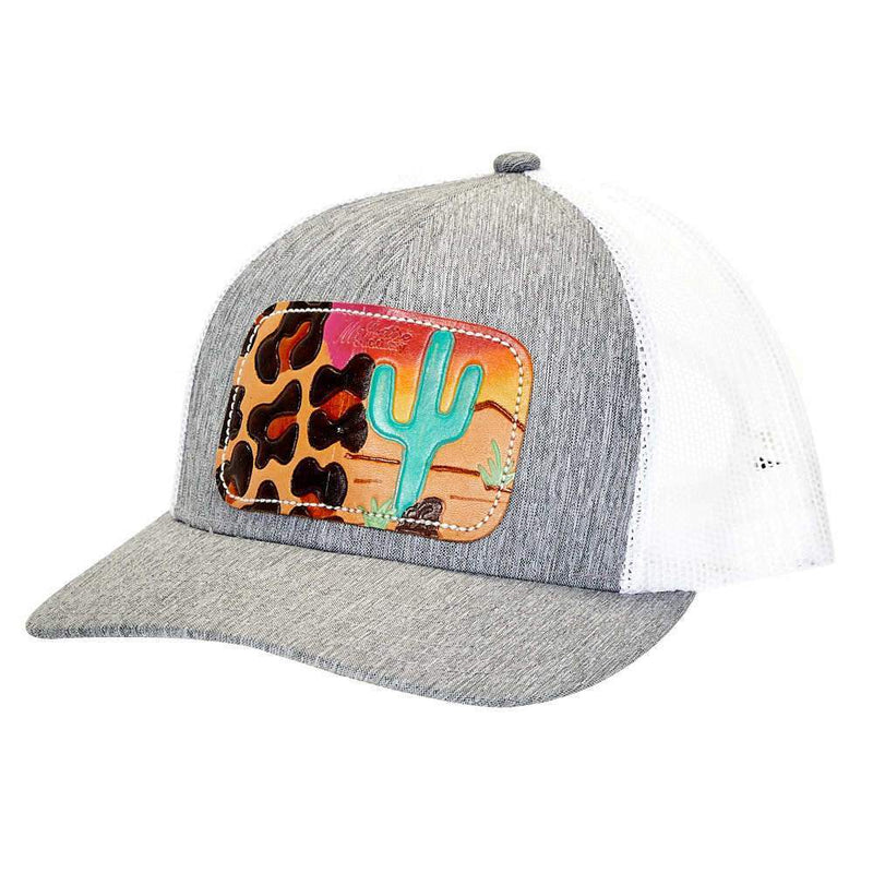 Mcintire Saddlery Gray/White Leopard Leather Patch Cap
