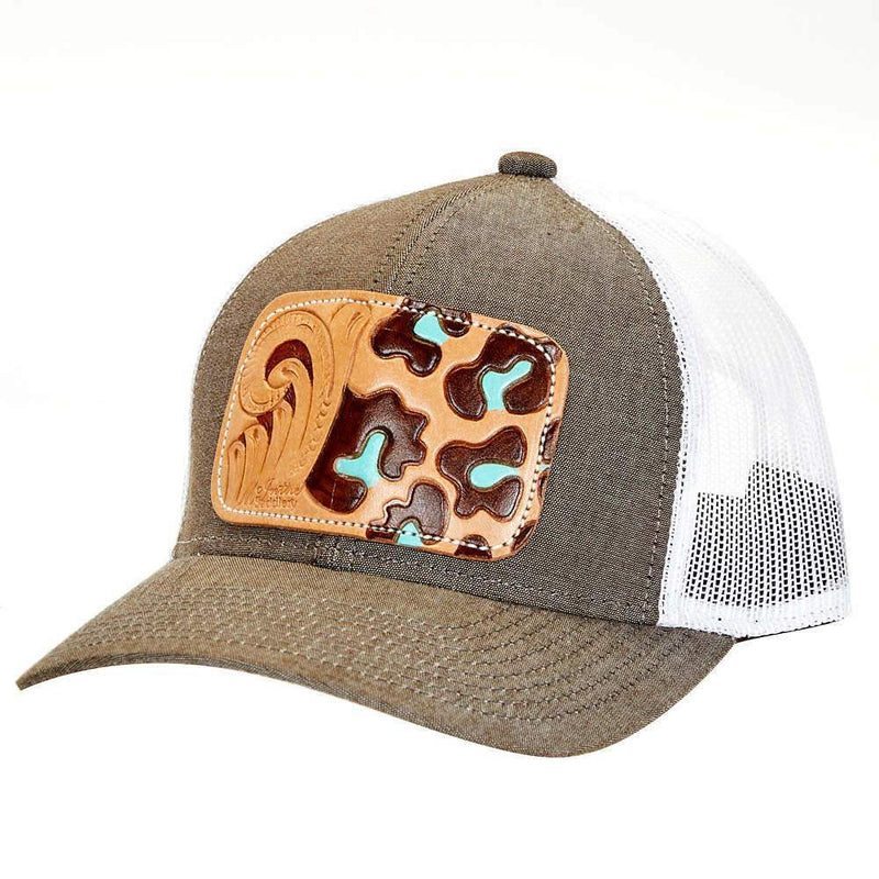 Mcintire Saddlery Heather Brown Cap with Tool and Leopard Leather Patch