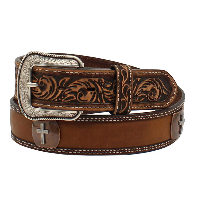 Men's Floral Belt with Cross Concho