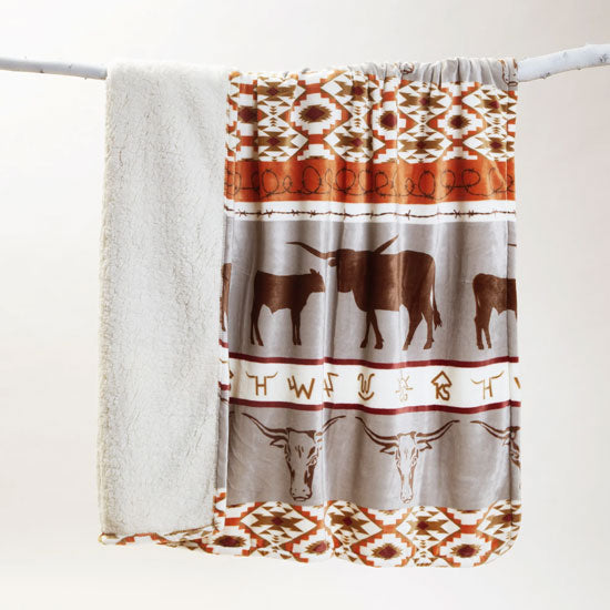 Carstens Longhorn Plush 54x68 Sherpa Throw