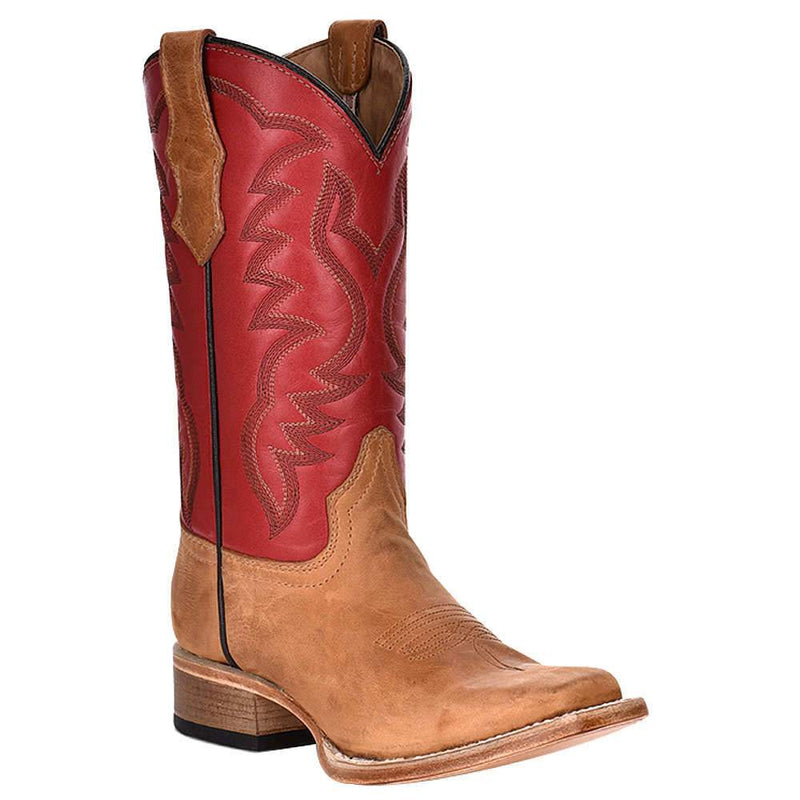 Kids Honey and Red Top Square Toe Cowboy Boot
