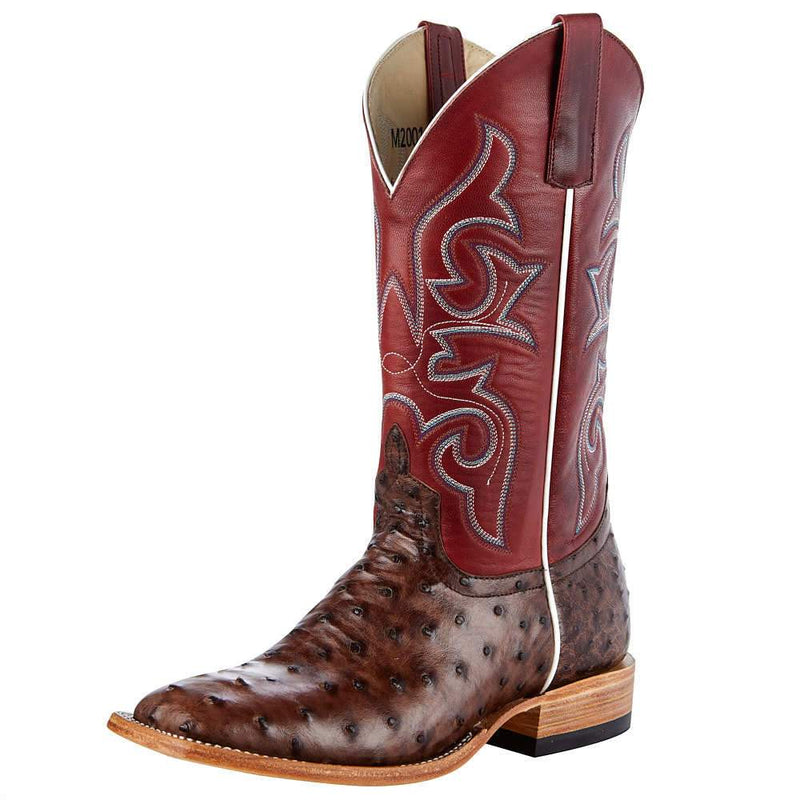 Womens Top Hand Kango Tobacco Brown Full Quill Ostrich with Red Top Cowgirl Boot