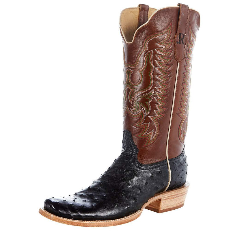 Men's Black Full Quill Ostrich 13" Cognac Sinatra Top Boot