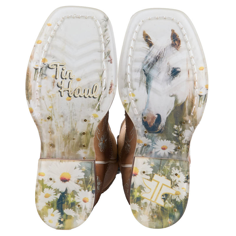 Tin Haul Kid's Meadow Mare Sole Daisy Dots Vamp 8in White Top