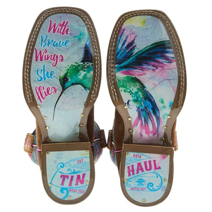 Tin Haul Footwear Little Kids Feathers Top and Hummingbird Sole 8 In Top Boot