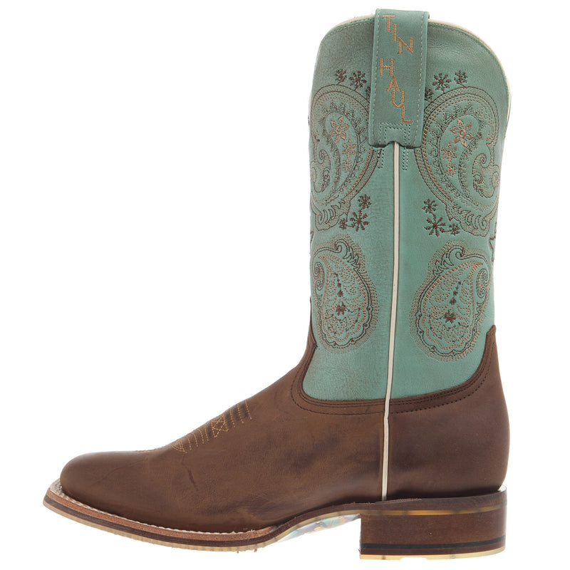 Tin Haul Women`s Brown Vamp 11In Turquoise Top Boot