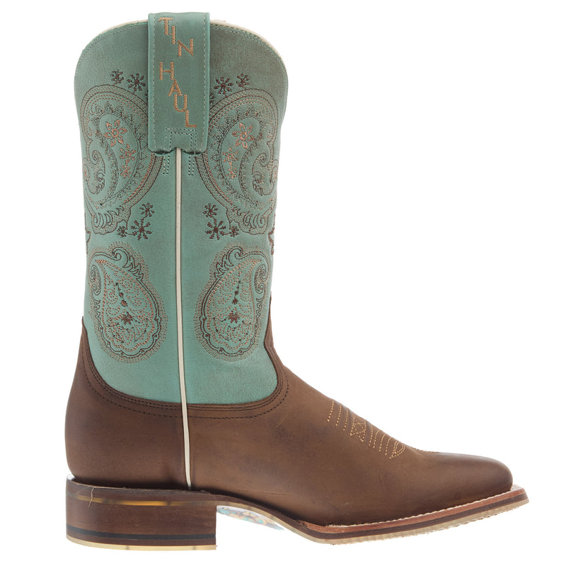 Tin Haul Women`s Brown Vamp 11In Turquoise Top Boot