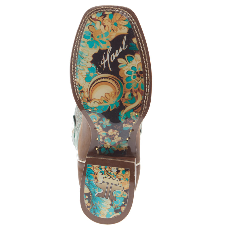 Tin Haul Women`s Brown Vamp 11In Turquoise Top Boot