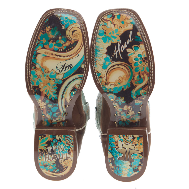 Tin Haul Women`s Brown Vamp 11In Turquoise Top Boot