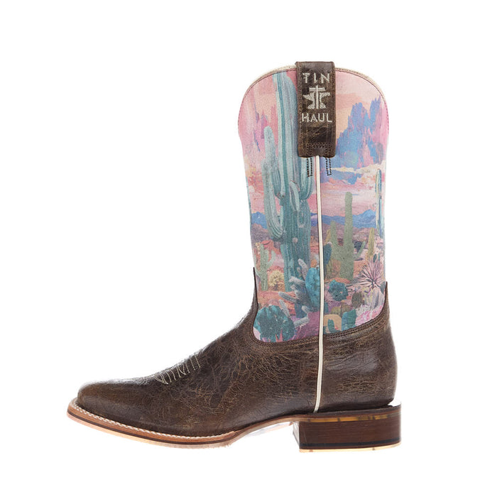 Tin Haul Women's Cactita Brown Vamp 11In Cactus Print Top Boot