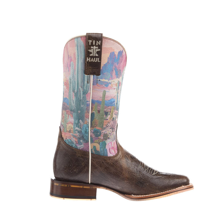Tin Haul Women's Cactita Brown Vamp 11In Cactus Print Top Boot