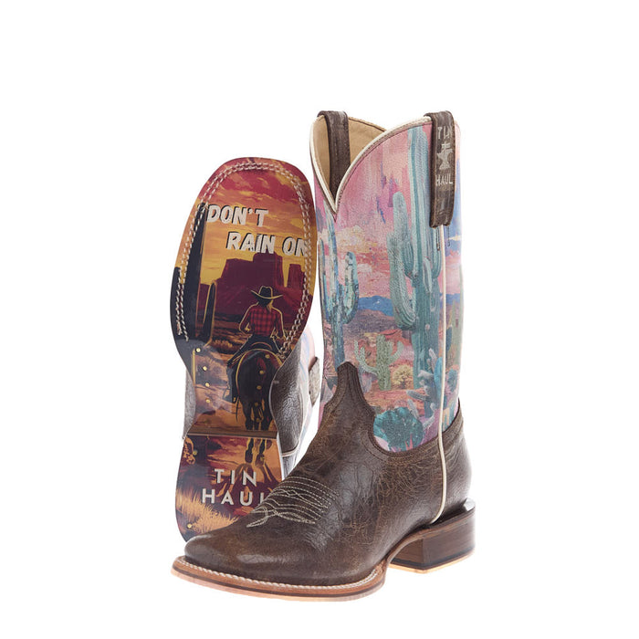 Tin Haul Women's Cactita Brown Vamp 11In Cactus Print Top Boot