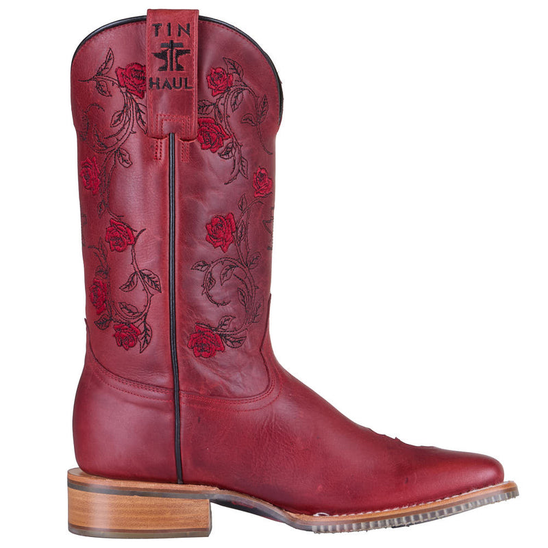 Tin Haul Women's Red Floral Vamp 13in Red Embroidered Top Boot