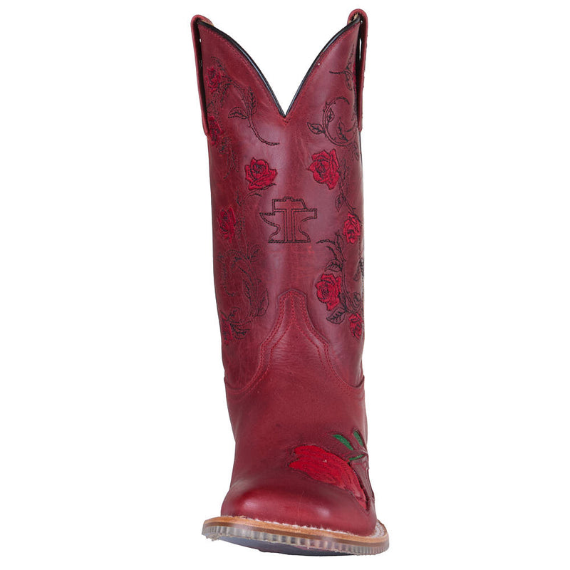 Tin Haul Women's Red Floral Vamp 13in Red Embroidered Top Boot