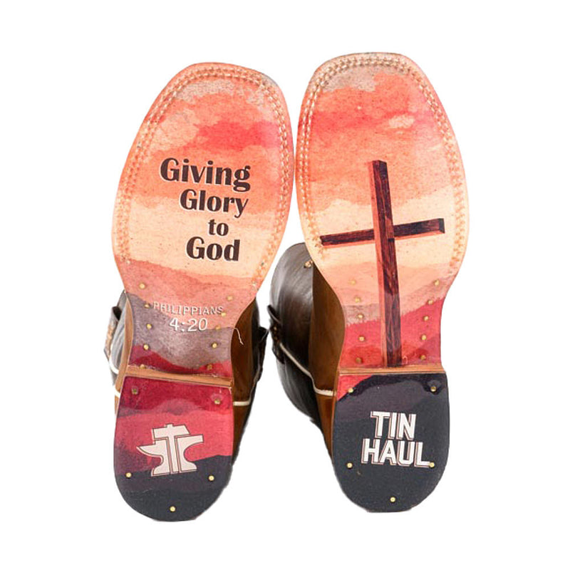 Tin Haul Women's Holy Cross Cross Embossed Vamp 11in Bronze Top Boot