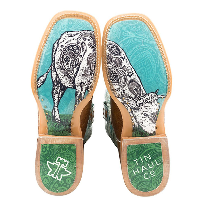 Tin Haul Womens Yee-Haw Paisley Print Cowgirl Boots