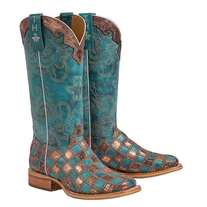 Tin Haul Footwear Womens Turquoise and Gold Lama 13` Boot