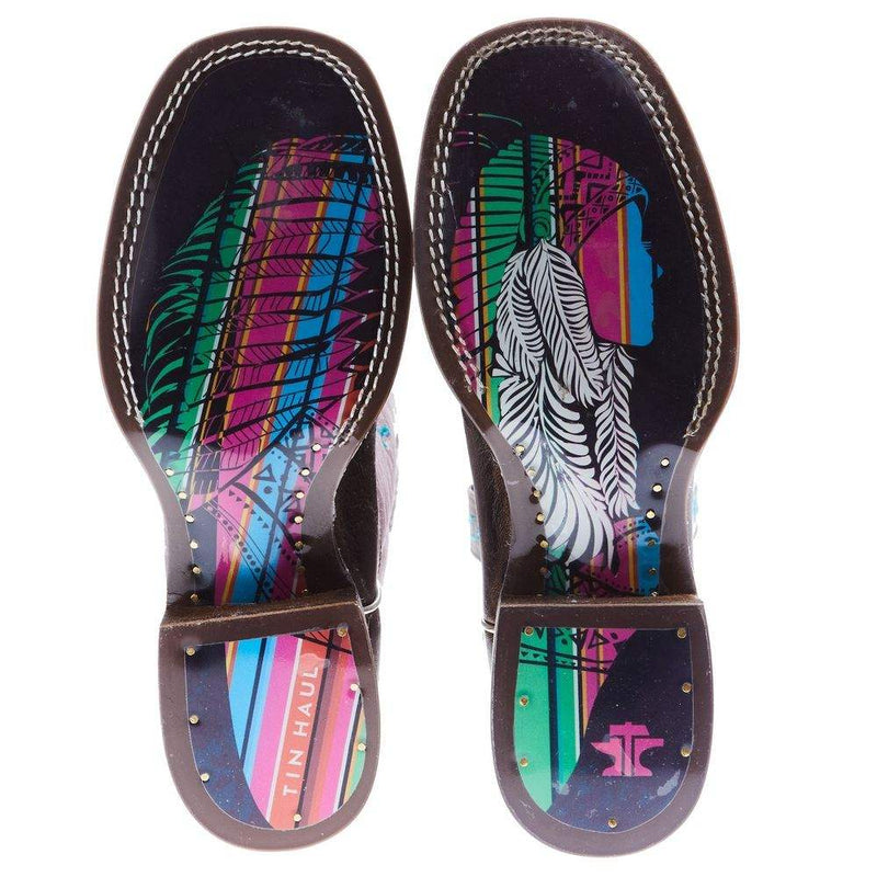 Tin Haul Footwear Women's Azteca/ Headdress Sole 11 In Pink Top Cowgirl Boots