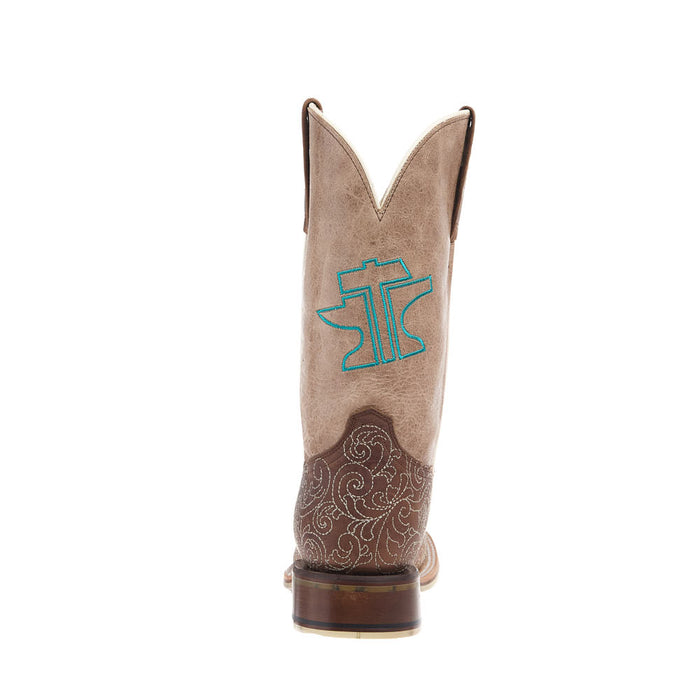 Tin Haul Women's Brown Scrollwork Vamp 11In Tan Top Boot