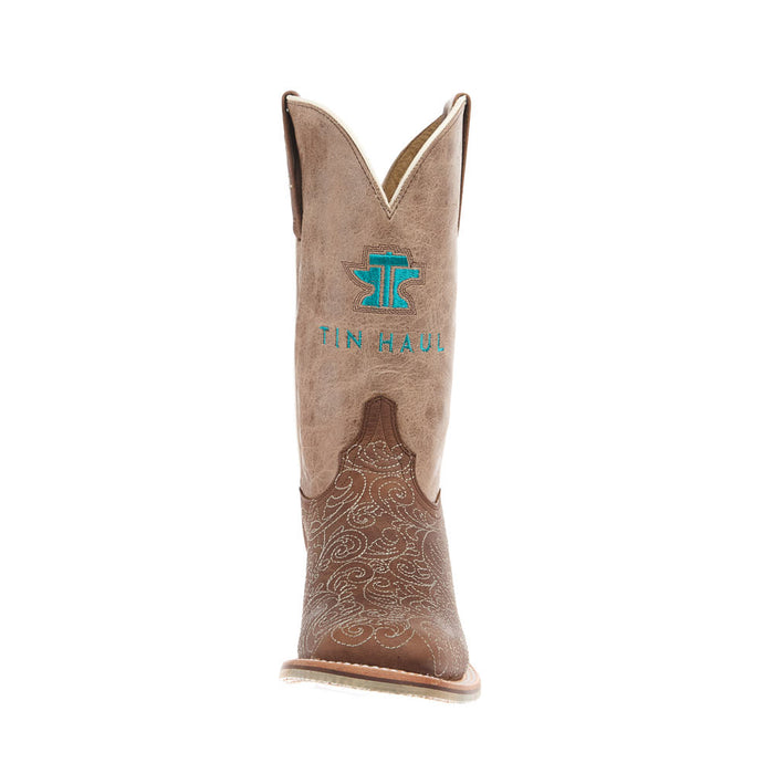 Tin Haul Women's Brown Scrollwork Vamp 11In Tan Top Boot
