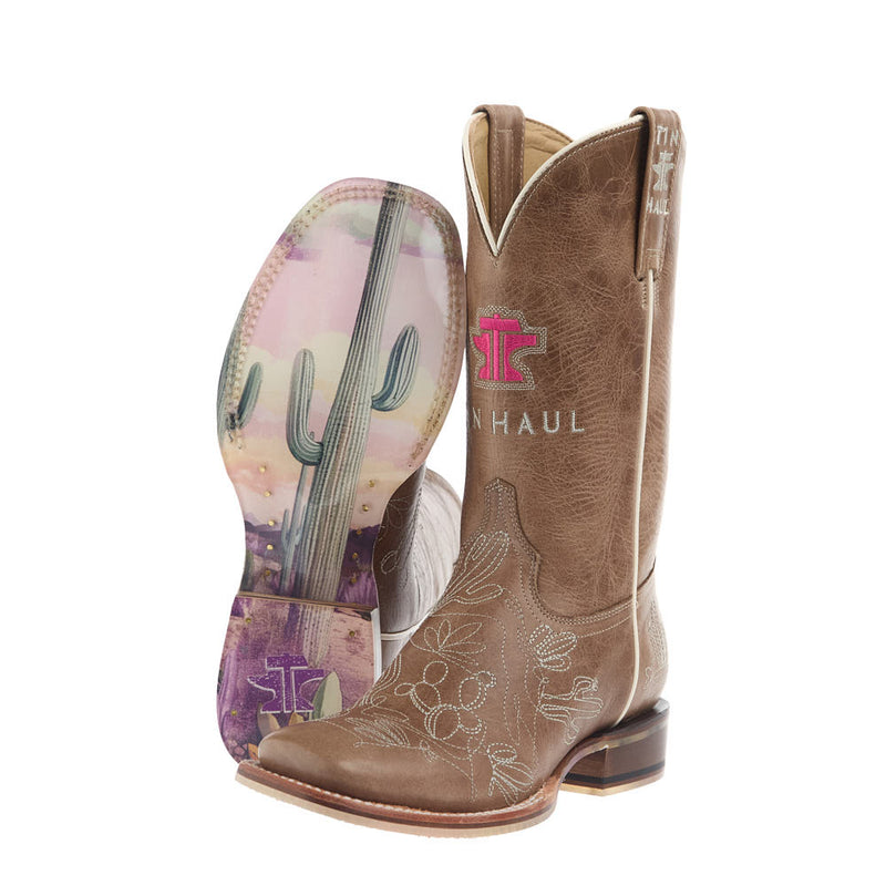 Tin Haul Women's Cactillow Embroidered Vamp 11In Tan Top Boot