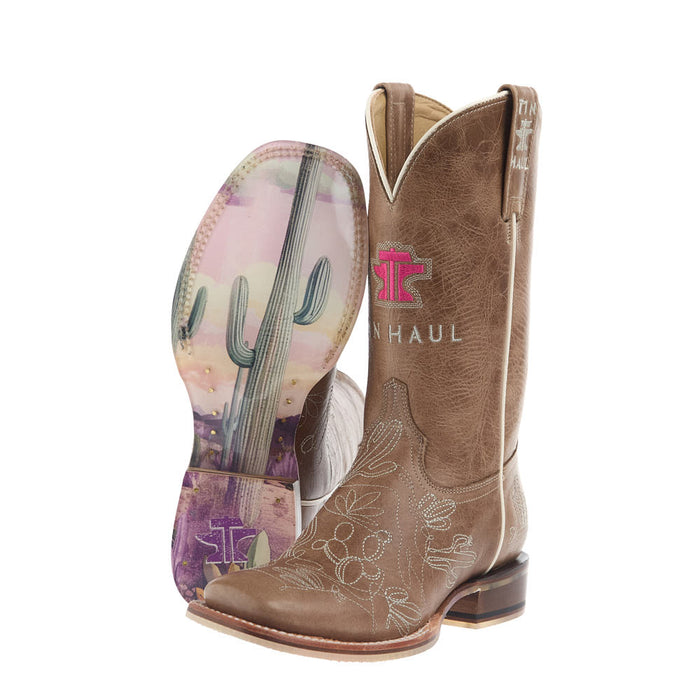 Tin Haul Women's Cactillow Embroidered Vamp 11In Tan Top Boot